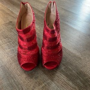 Red rhinestone heels